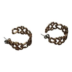 Vintage Heart Clover Hoop Earrings Gold Tone